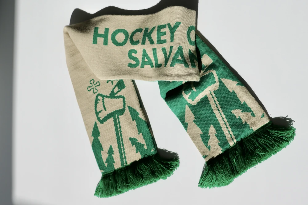echarpe-hockey-club-salvan Écharpe de supporter tricotée personnalisée Hockey Club Salvan
